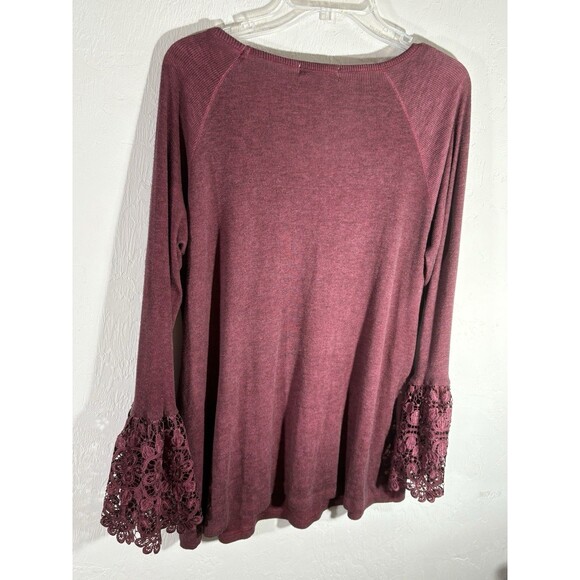 LA Threads NWT Women Burgundy LG Peasant Bohemian Blouse Lace Belle Flare Sleeve - Picture 8 of 9